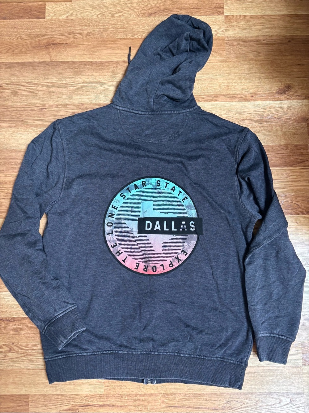 Dallas Texas Full Zip Hoodie Charcoal Fleece Lone Star State Unisex Large